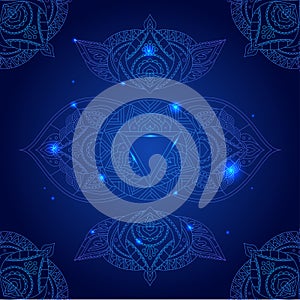 Chakra Ajna on a Dark Blue Background. Vector