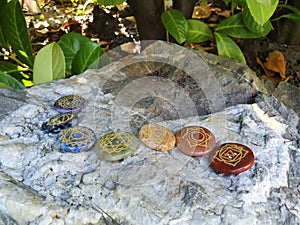 Chakra Box for Chakra Stones 8 Colours on a Stone in Nature Plants Spiritual