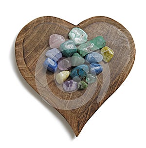 Chakra Crystal tumbled stones on wooden heart plaque