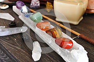 Chakra Crystals and Selenite Close Up