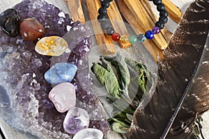 Chakra Healing Crystals and Amethyst Geode