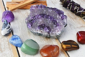 Chakra Healing Crystals and Amethyst Geode