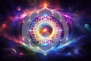 Chakra spiritual cosmic energy flow. Transcendental experience, meditation, esoteric concept