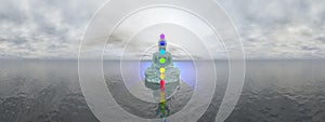 Chakras at blue sunset - 3D render