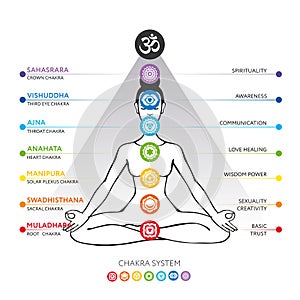 Chakras system of human body - used in Hinduism, Buddhism and Ayurveda.