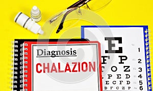 Chalazion. Text label to indicate the state of vision health. photo