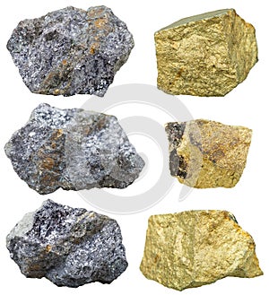 Chalcopyrite stones and crystals on galena rocks