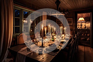 chalet dining room, with cozy atmosphere and candlelight for special occasion