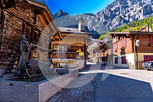 Chalet and hotels in swiss village in Alps, Leukerbad, Leuk, Vis