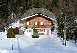 Chalet in Jura mountain, Switzerland, by winter