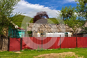 Chalet, mountain village, garden plots, forest, meadows, mountains, in summer.