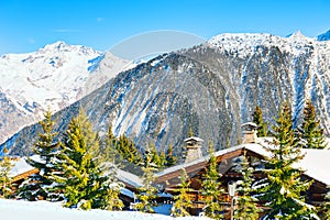 Chalet in the mountains in winter.