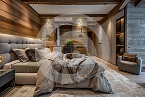 Chalet-style bedroom with wood elements