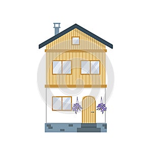 Chalet. Swiss cottage. Alpine house. Flat, cartoon, vector