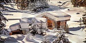 Chalet under the snow