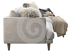 Chalet white fabric upholstery sofa with chaise lounge. 3d render