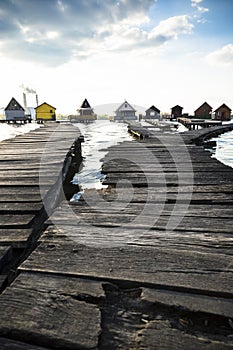 Chalets, cottages on the shore of a lake