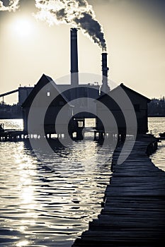 Chalets, cottages on the shore of a lake