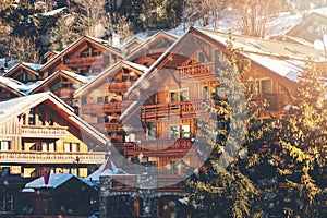 Chalets at Meribel ski resort in Alps, France photo