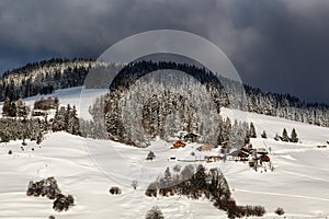 Chalets on the Mountain Slope in Village of Megeve