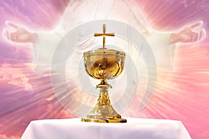 Chalice in an altar with God light in the background