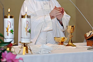 Chalice on the altar for worship photo