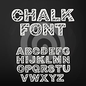 Chalk alphabet on blackboard, abc hand drawing. Vector