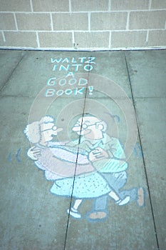 Chalk Art Elderly Couple Waltzing
