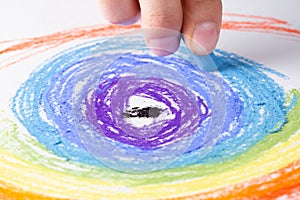 Chalk art on paper background and drawing rainbow,  crayon