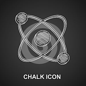 Chalk Atom icon isolated on black background. Symbol of science, education, nuclear physics, scientific research. Vector