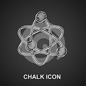 Chalk Atom icon isolated on black background. Symbol of science, education, nuclear physics, scientific research. Vector