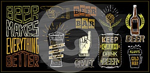 Chalk beer menu board designs set - beer bar, keep calm drink beer