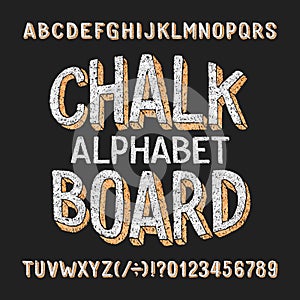 Chalk board alphabet font. Hand drawn 3d letters and numbers.