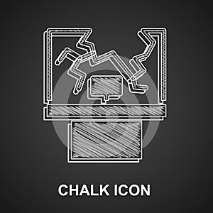 Chalk Broken window icon isolated on black background. Damaged window. Beaten windowpane concept. Vandalism. Vector