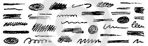 Chalk brush underline stroke set. Crayon marker highlight scribble stroke. Vector hand drawn brush underline element set