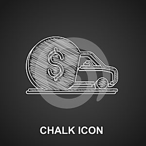 Chalk Car rental icon isolated on black background. Rent a car sign. Key with car. Concept for automobile repair service