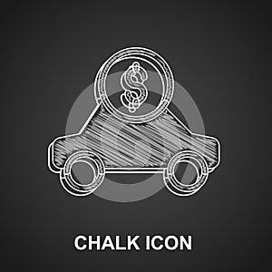 Chalk Car rental icon isolated on black background. Rent a car sign. Key with car. Concept for automobile repair service
