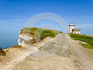 Chalk cliffs and Belle Tout lighthouse, Eastbourne