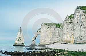 Chalk cliffs at Cote d'Albatre. Etretat, France