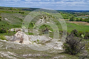 Chalk deposit. Place of extraction of chalk in an open pit mine.