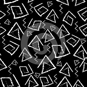 Chalk doodle black white meander seamless pattern.