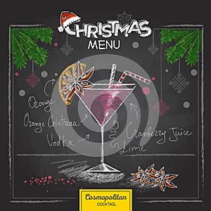 Chalk drawing christmas menu design. Cocktail cosmolitan photo