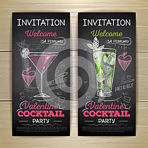Chalk drawing cocktail valentine party poster