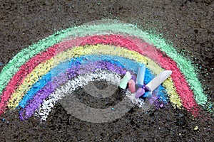 Chalk drawing: colorful rainbow