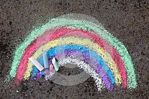 Chalk drawing: colorful rainbow