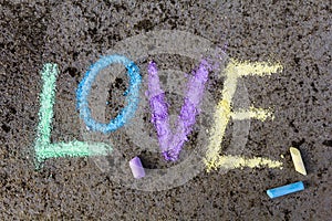 Chalk drawing: Colorful word LOVE