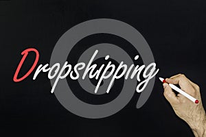 Chalk drawing concept 2018 - Dropshipping written on blackboard.