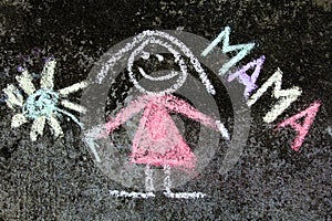 Chalk drawing:mother portrait and word MAMA