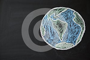 Chalk drawing on School blackboard planet Earth Earth oceans