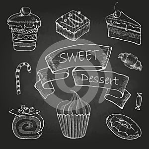 Chalk drawing. Set of cakes